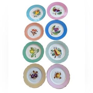 Vintage Hand Painted Fruit Plates Set of 8 salad dessert Cottagecore whimsical